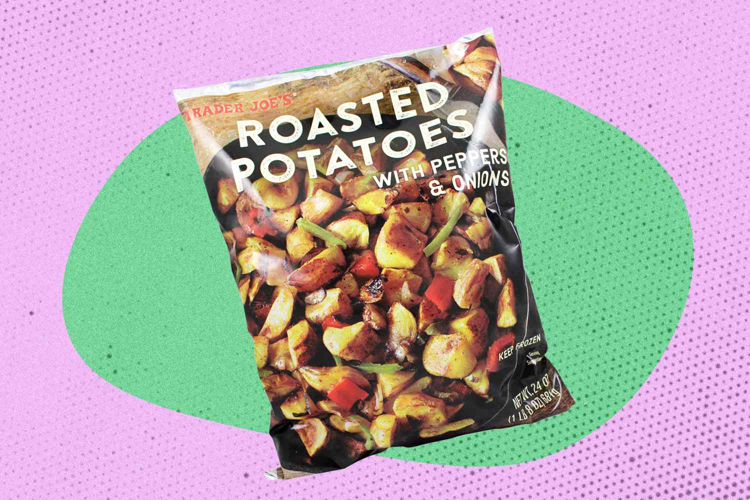 Trader Joes package of roasted potatoes with peppers and onions