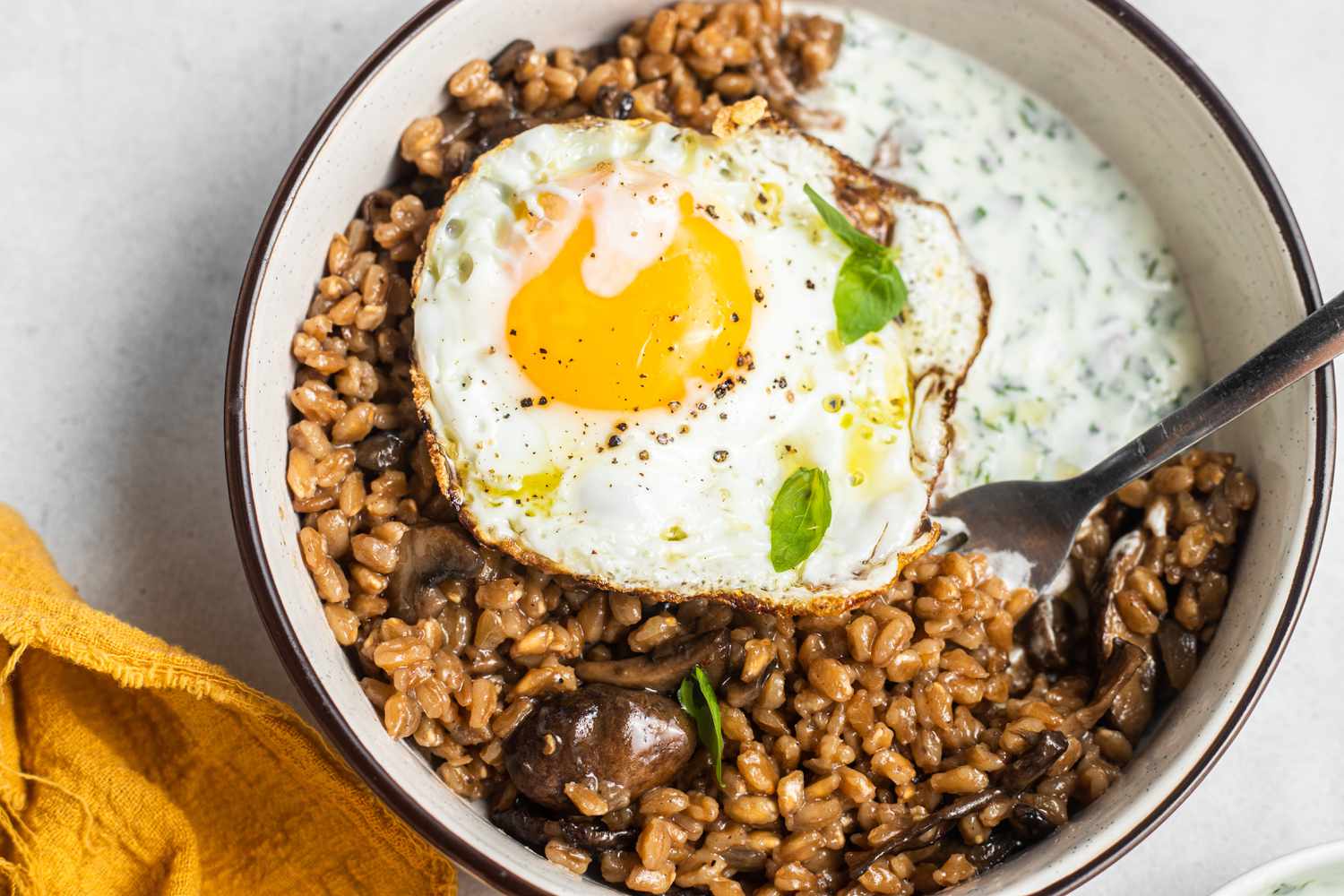 Farro, Mushroom, and Egg Grain Bowl