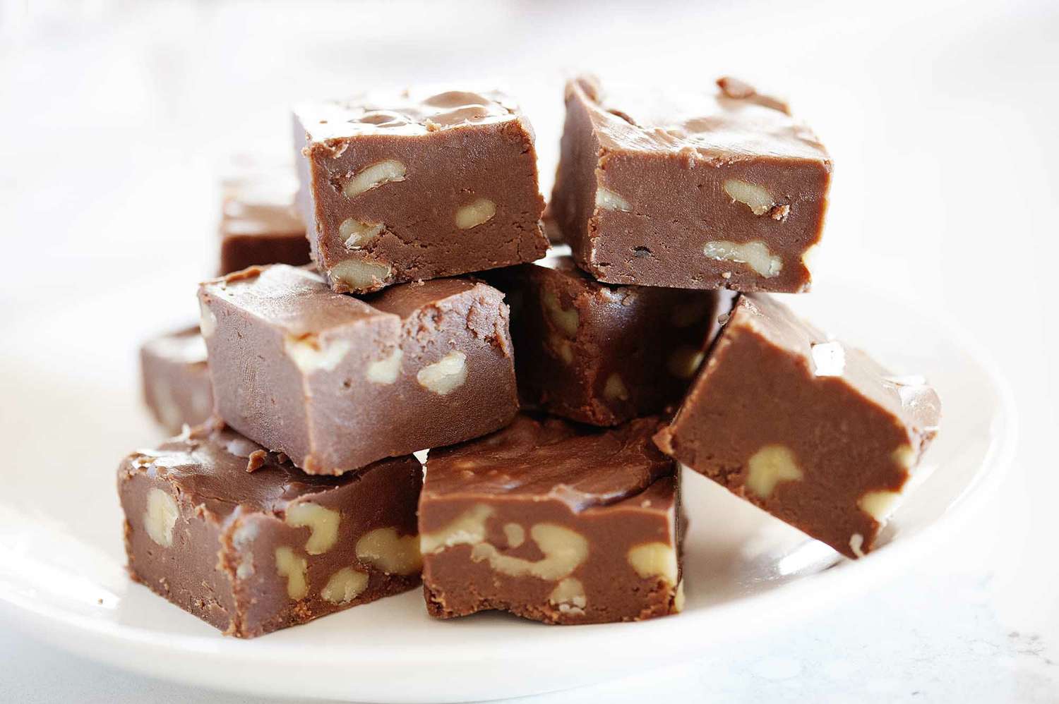 A pile of sliced fudge on a plate