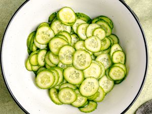 Sliced cucumbers in a bowl
