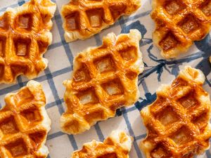 Croffles arranged on a patterned surface