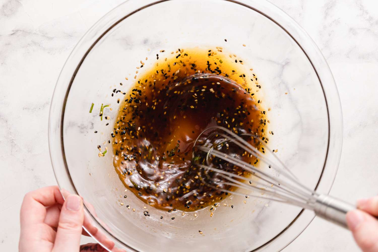 Sauce for Sesame Soba Noodles Mixed in Bowl Using Whisk
