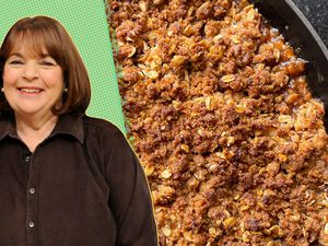 Ina Garten next to a photo of her apple crisp