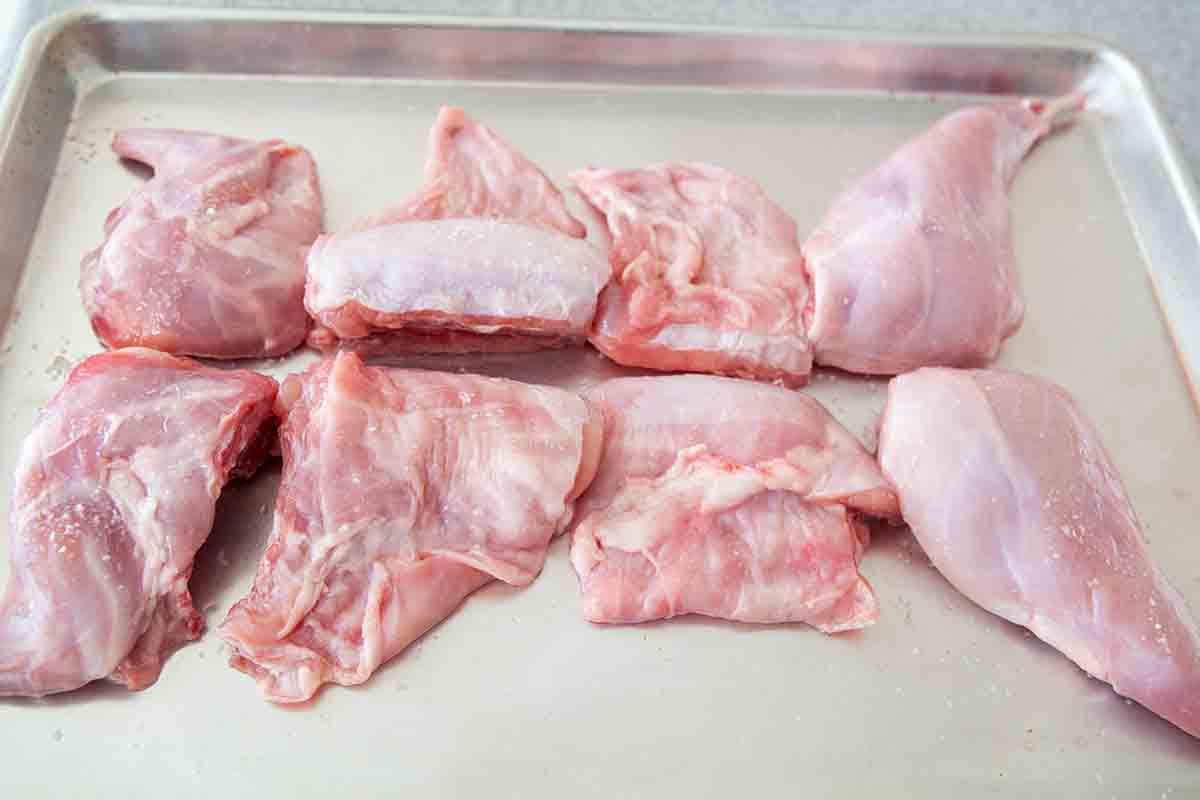 rabbit meat cut into parts