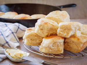 Pile of angel biscuits on a wire trivet