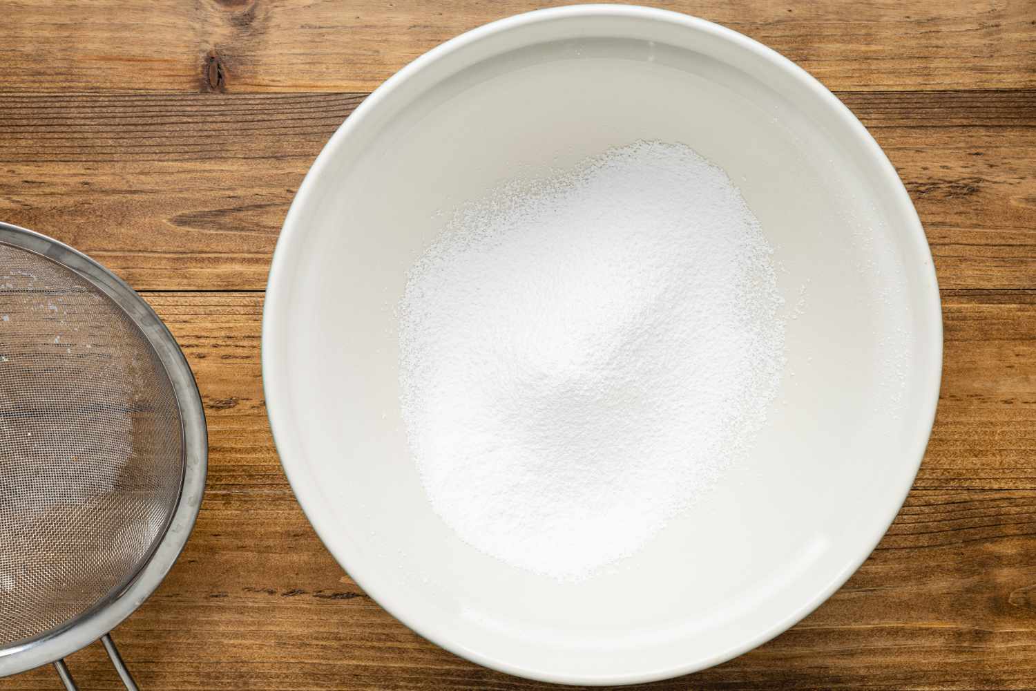 Powdered Sugar and Cornstarch Sifted Into a Bowl for Turkish Delight