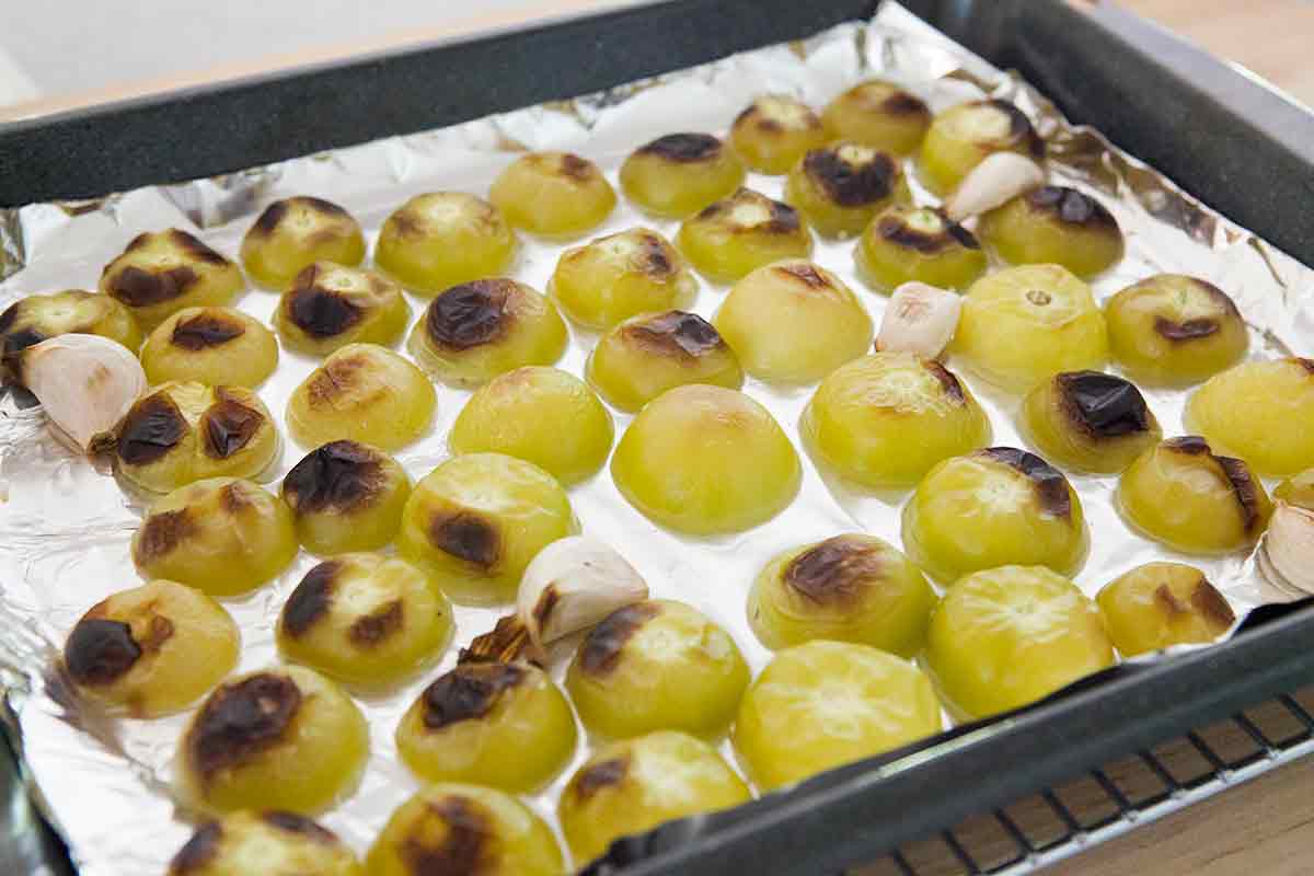 roasted tomatillos for homemade salsa verde