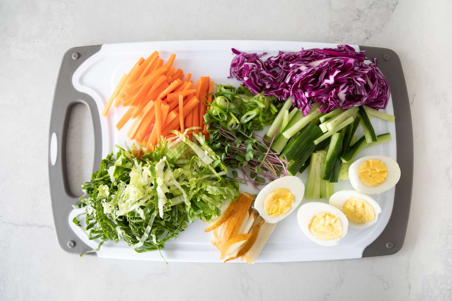 Ingredients for Korean Spicy Cold Noodles on Cutting Board