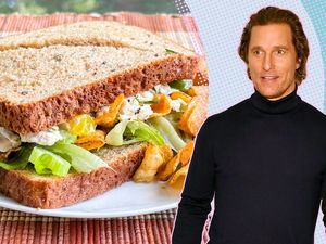 Matthew McConaughey next to a chicken salad sandwich
