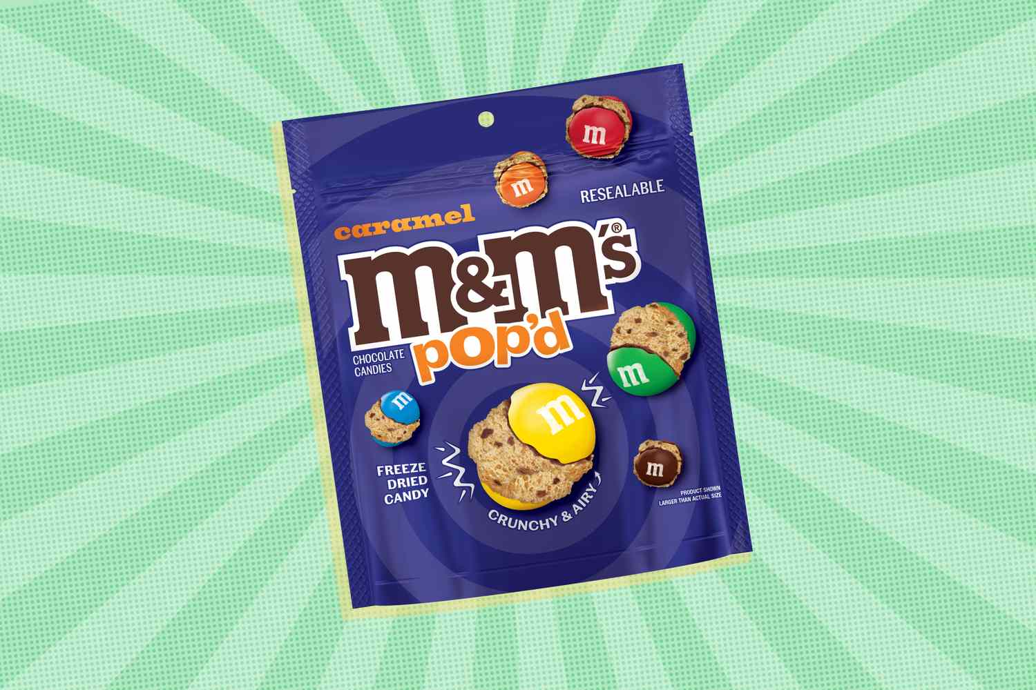A package of MMs Popd caramel chocolate candies