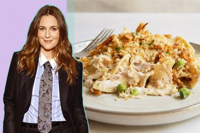 Drew Barrymore and a plate of tuna noodle casserole