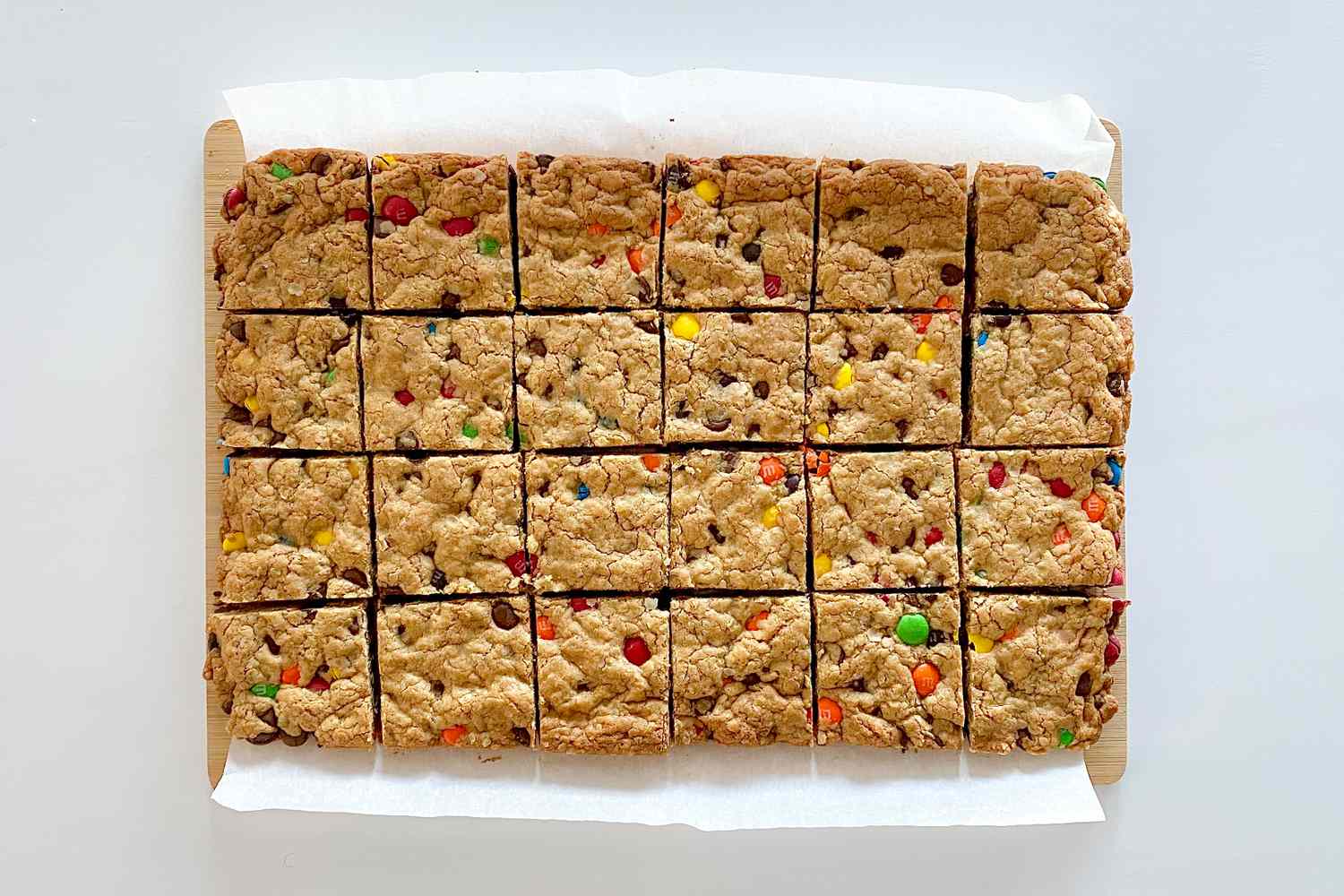 Sliced Gluten-Free Sheet Pan Monster Cookies.
