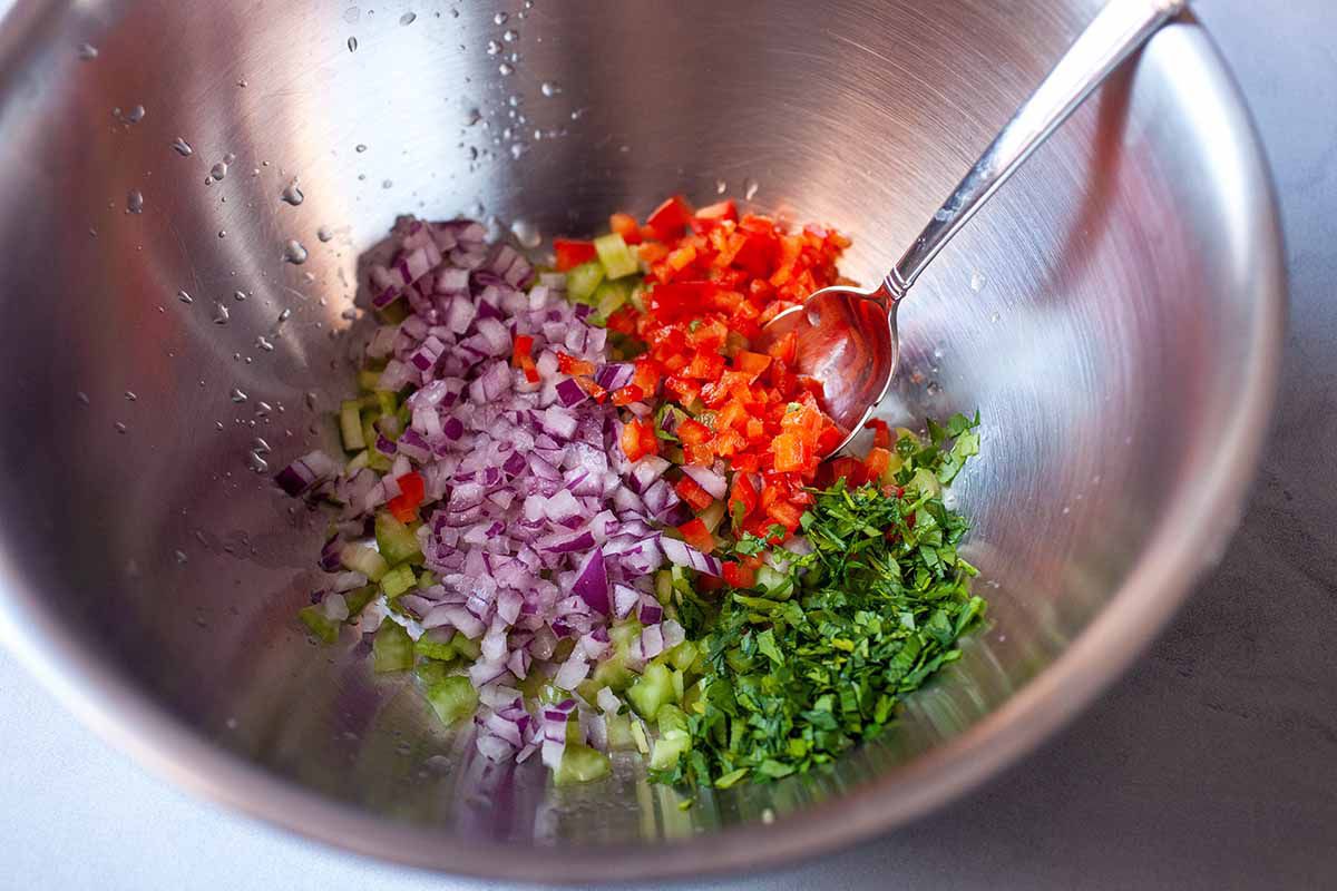 Open faced Tuna Melt combine the veggies