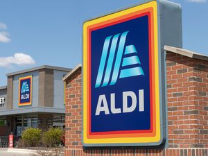 Sign for ALDI supermarket in front of a store