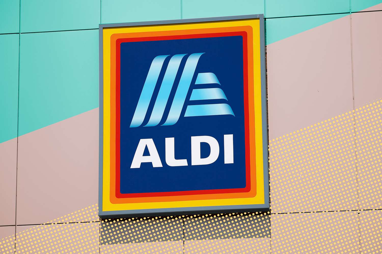 The Aldi logo on a wall