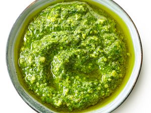 A bowl of pesto sauce