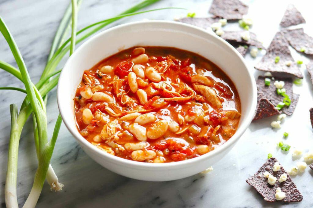 Bowl of slow cooker buffalo chicken chili