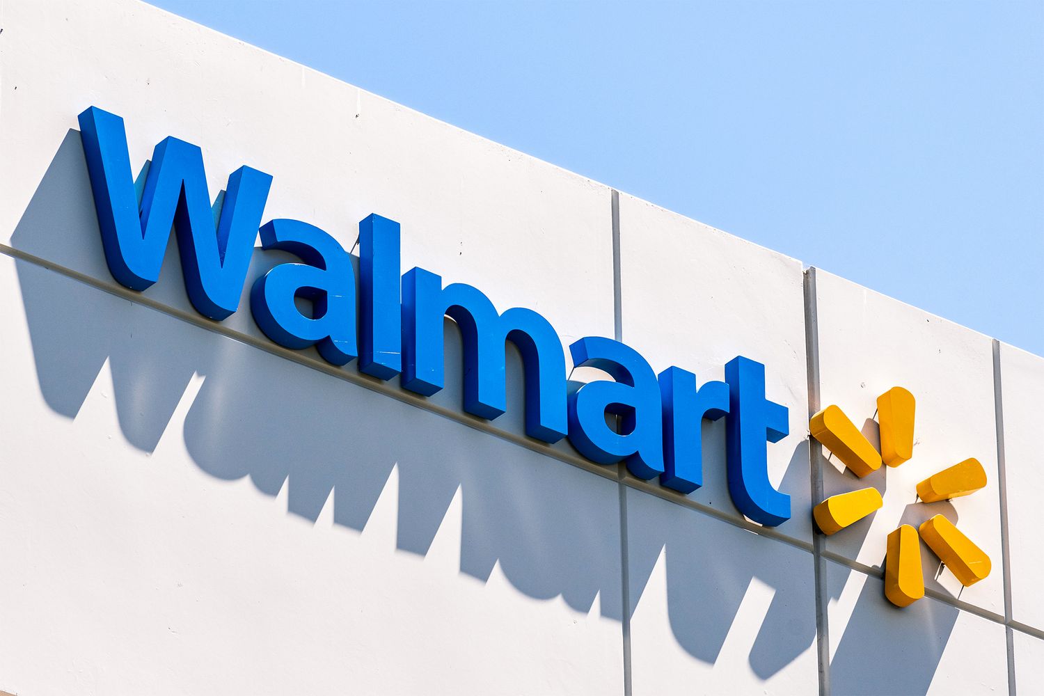 The Walmart logo on the side of a building