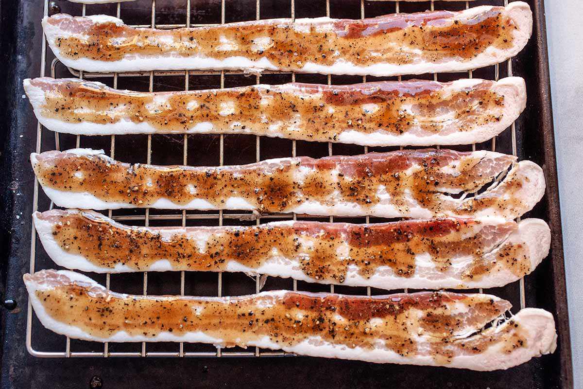Candied Bacon in the Oven bacon with brown sugar and maple syrup
