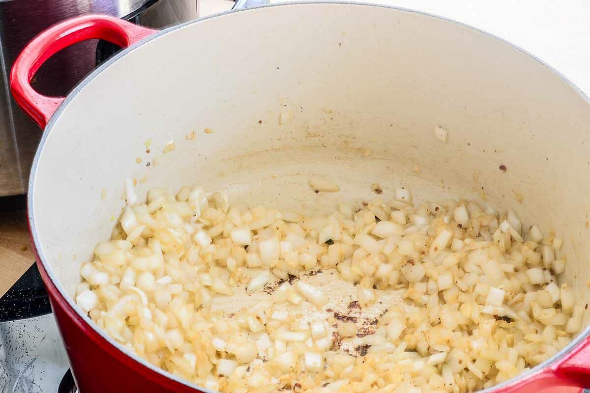 cook the onions for slow cooker beef stroganoff in a dutch oven