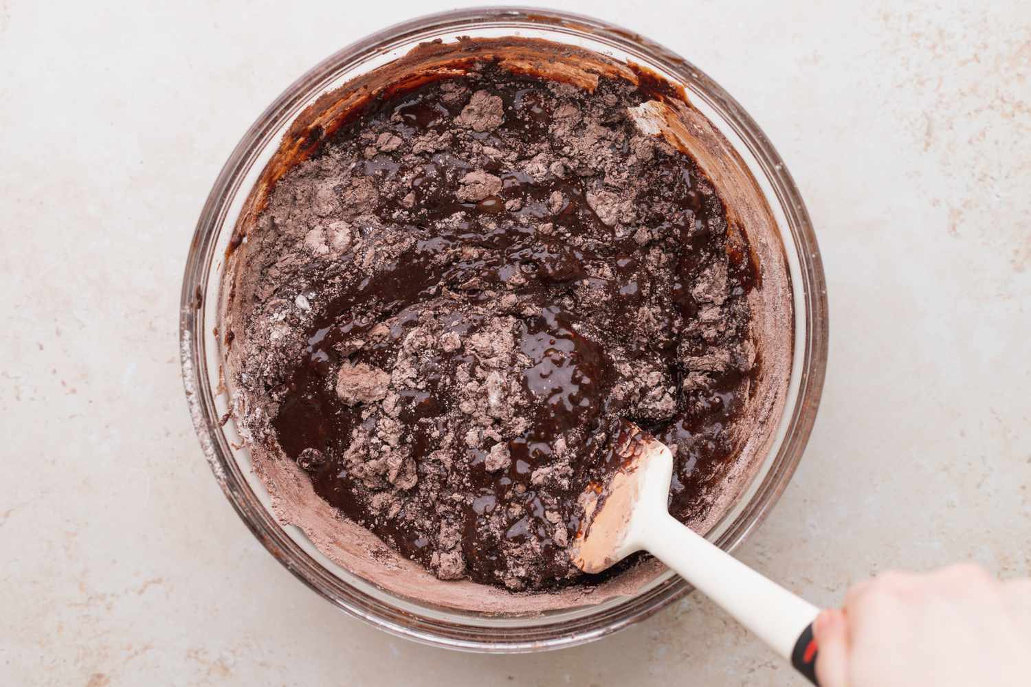 Combine the wet and dry ingredients. 