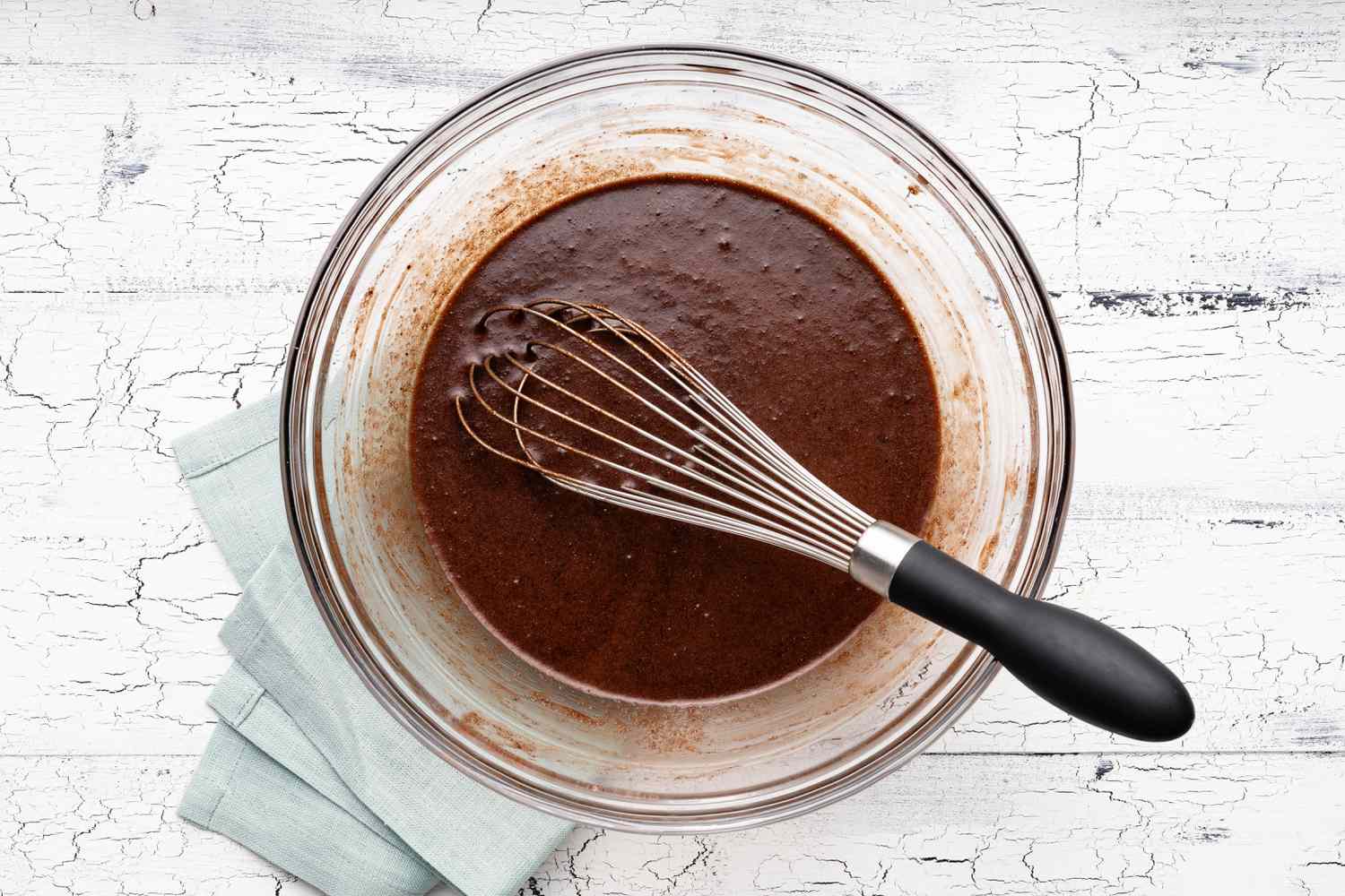 Bowl of Chocolate Chess Pie Filling After Liquid Ingredients Were Whisked With the Dry Ingredients