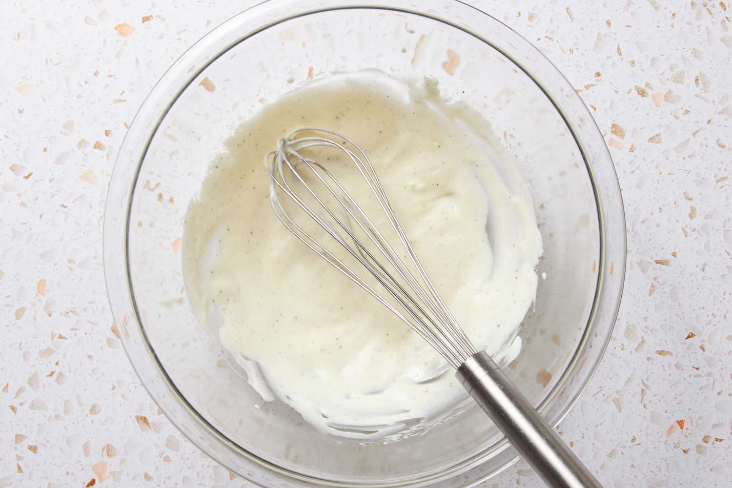 Coleslaw Sauce Ingredients Whisked Together (Greek Yogurt, Seasoning, and Lime Juice) for Buffalo Chicken Tacos Recipe