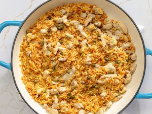 One-Pot Lemon Chicken Orzo in a pot