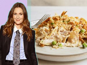 Drew Barrymore and a plate of tuna noodle casserole