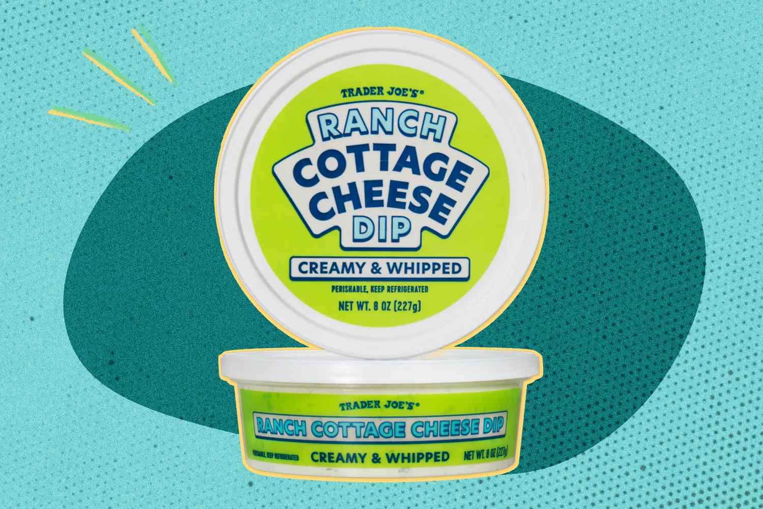 Trader Joes Ranch Cottage Cheese Dip container labeled creamy and whipped