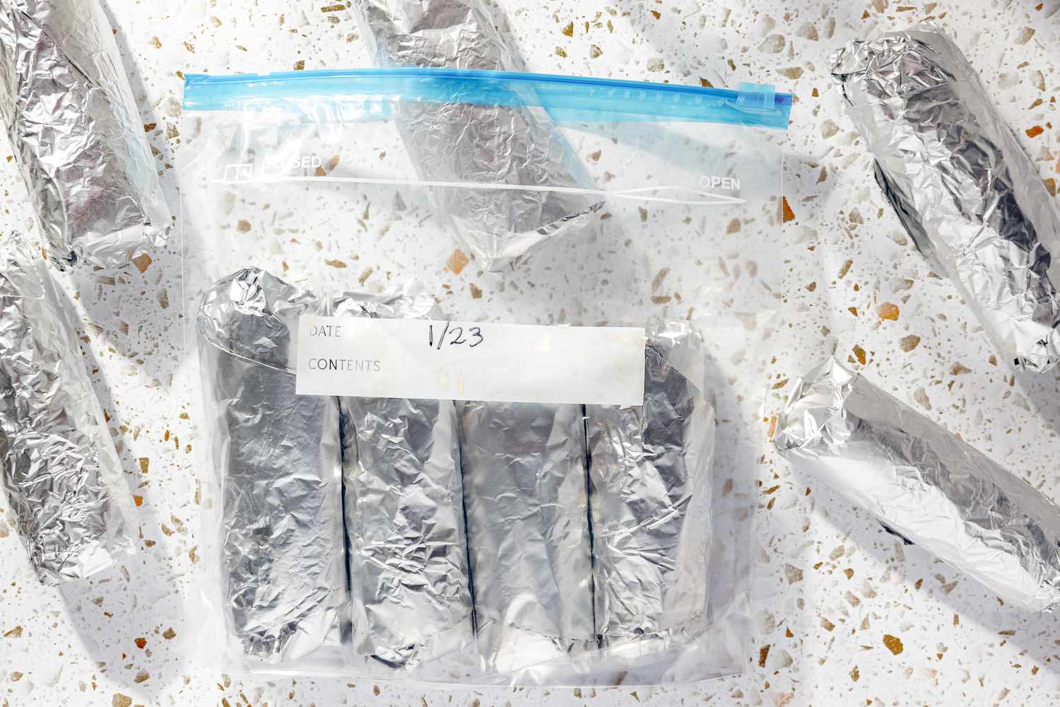 Freezer burritos in a zip top bag