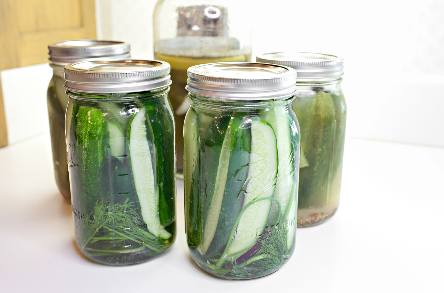 Jars of Fermented Pickles on a Counter