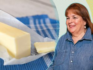Ina Garten near a stick of butter on a wrapper