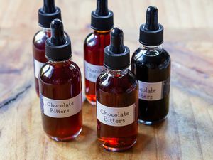 Homemade bitters in small dropper bottles.