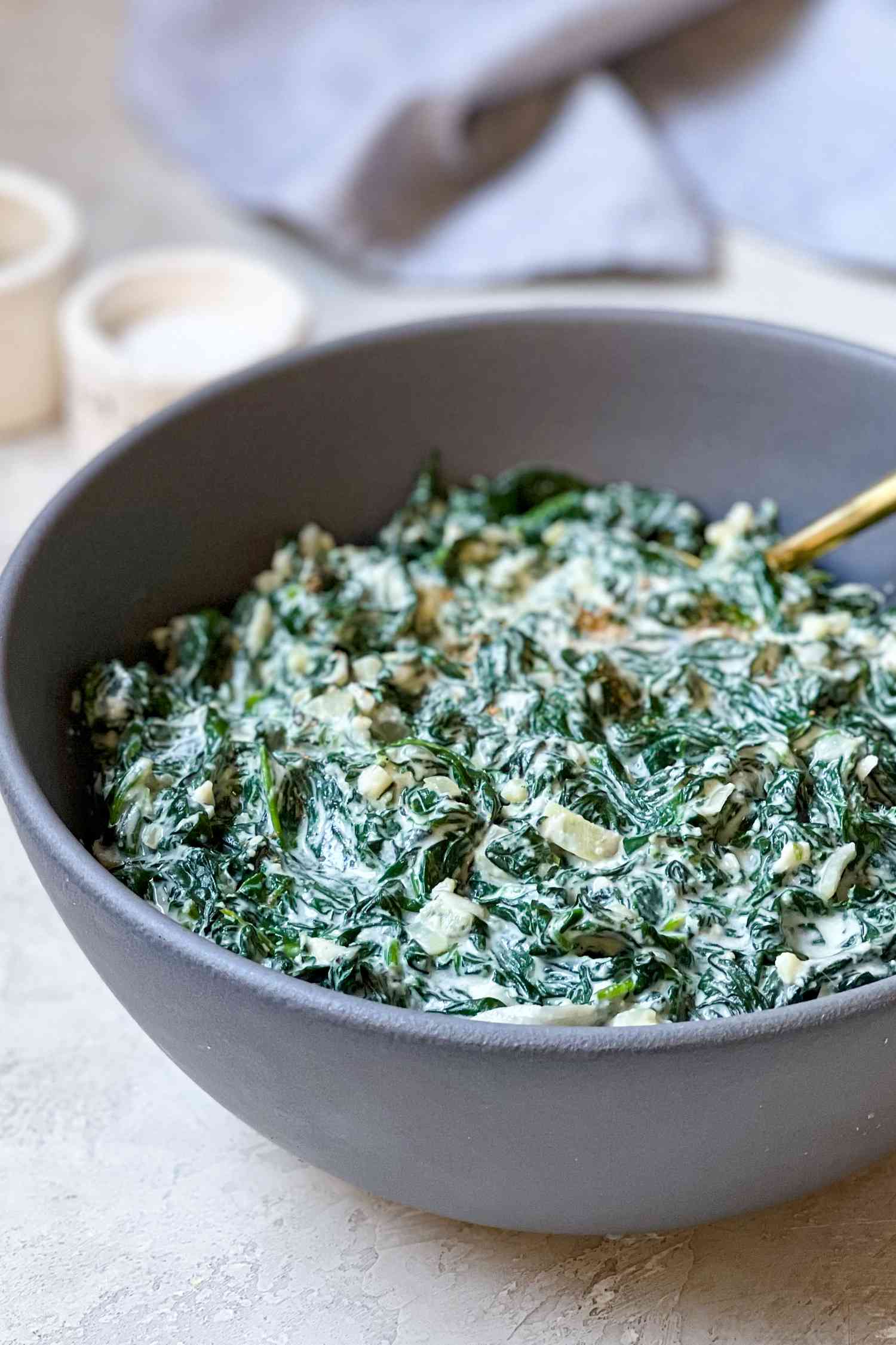 Vegan Creamed Spinach in a Bowl