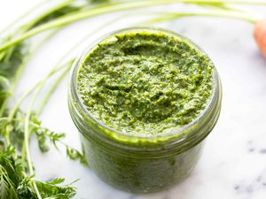 Pesto made with carrot greens
