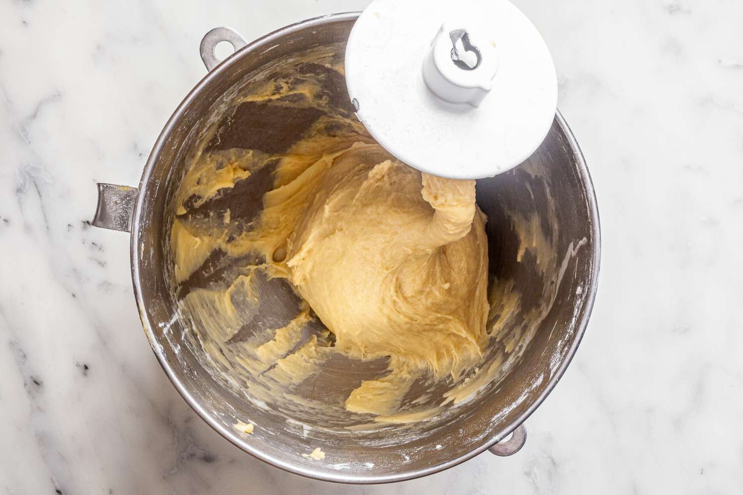 Cinnamon Swirl Raisin Loaf Dough Scrapped Off the Sides of the Mixer Bowl