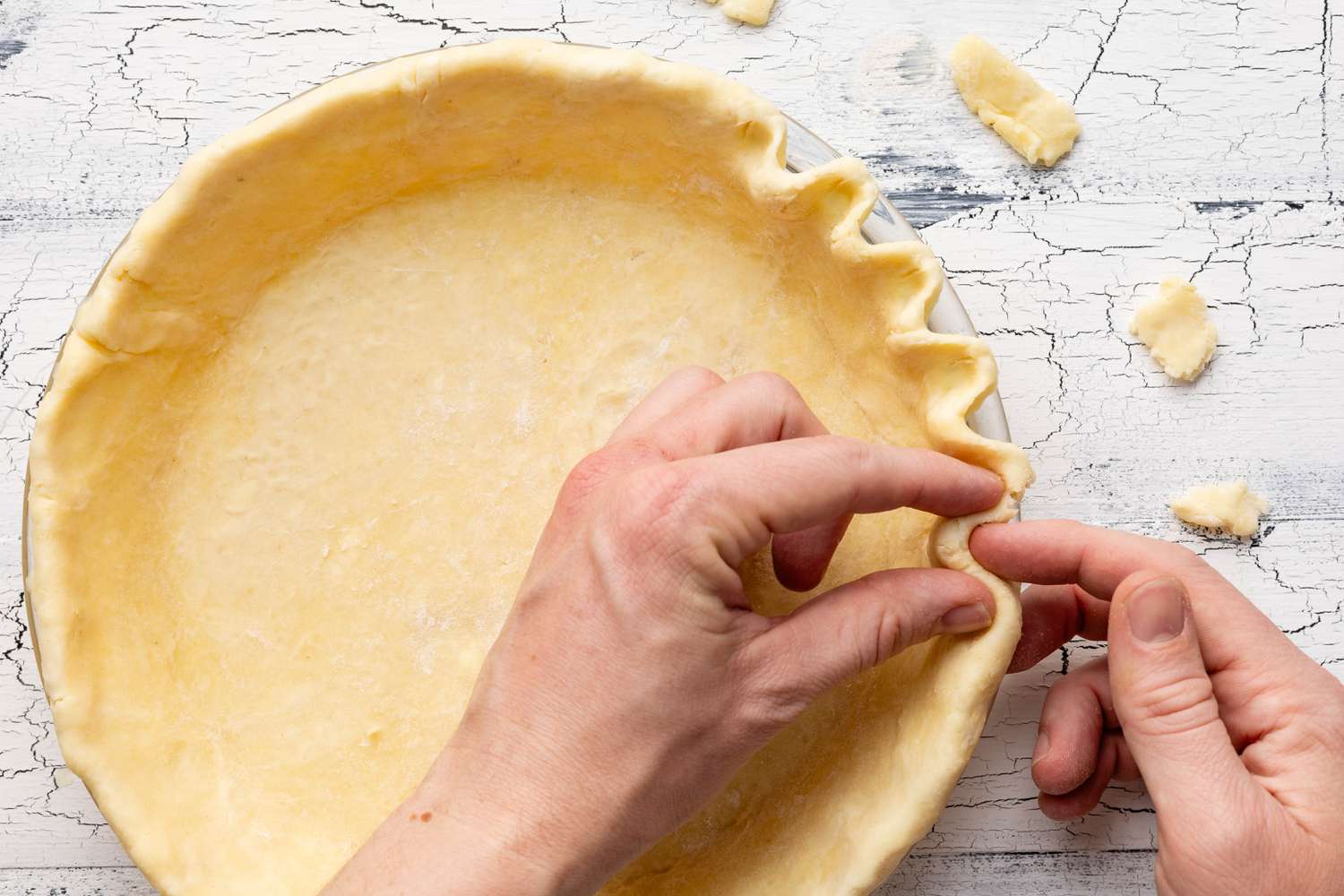 Pie Crust Crimped and Excess Removed From Pie Shell for Chocolate Chess Pie Recipe