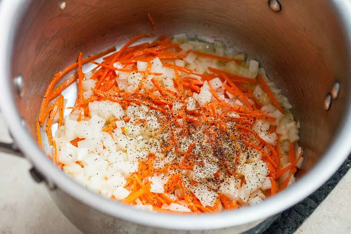 Broccoli Cheddar Soup Cook the Onions and Carrots