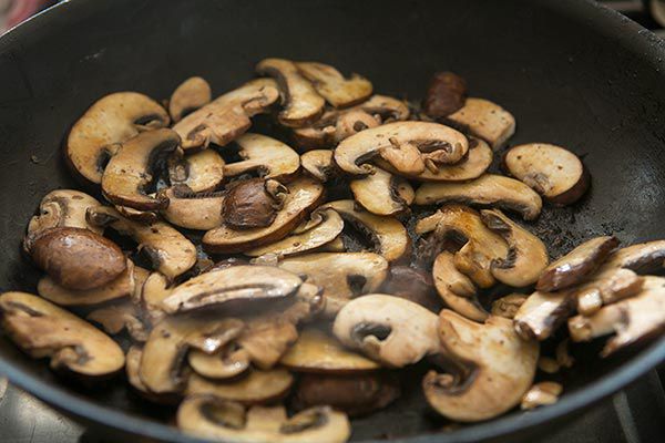 Sautéed mushrooms in a pan