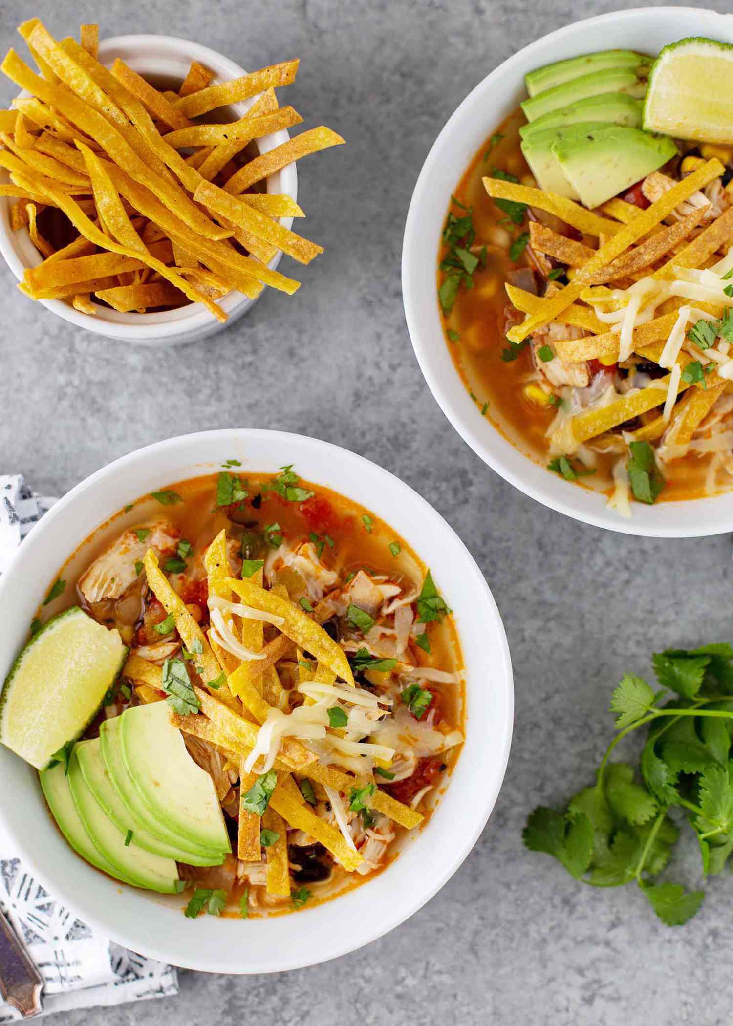 Two bowls of tortilla soup 