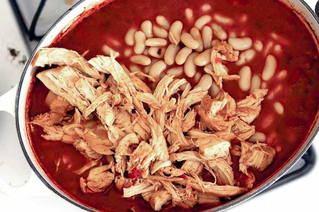 Add chicken to buffalo chicken chili recipe
