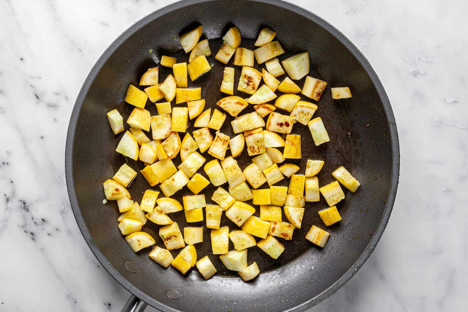 Cubed Squash Cooked in a Skillet for Ratatouille