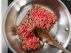 Gray meat on a pan