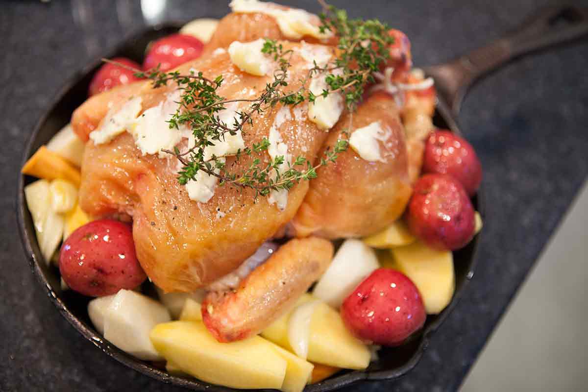Cast iron roast chicken - cooking a whole chicken