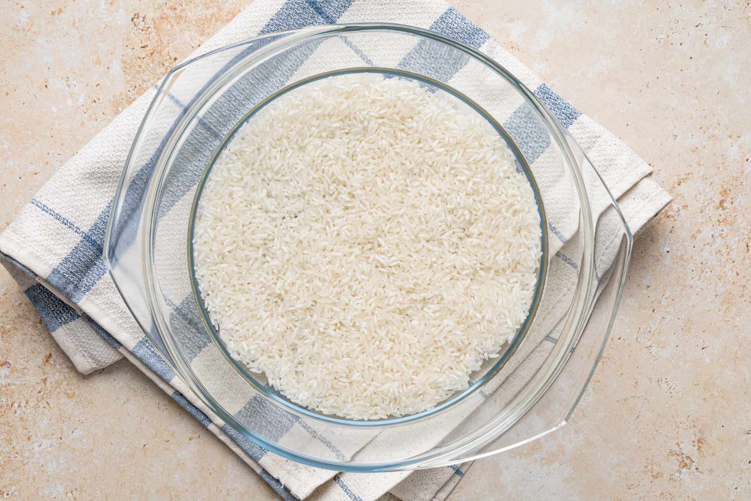 Rice, Water, and Salt in a Microwave Safe Bowl for Microwave Rice Recipe