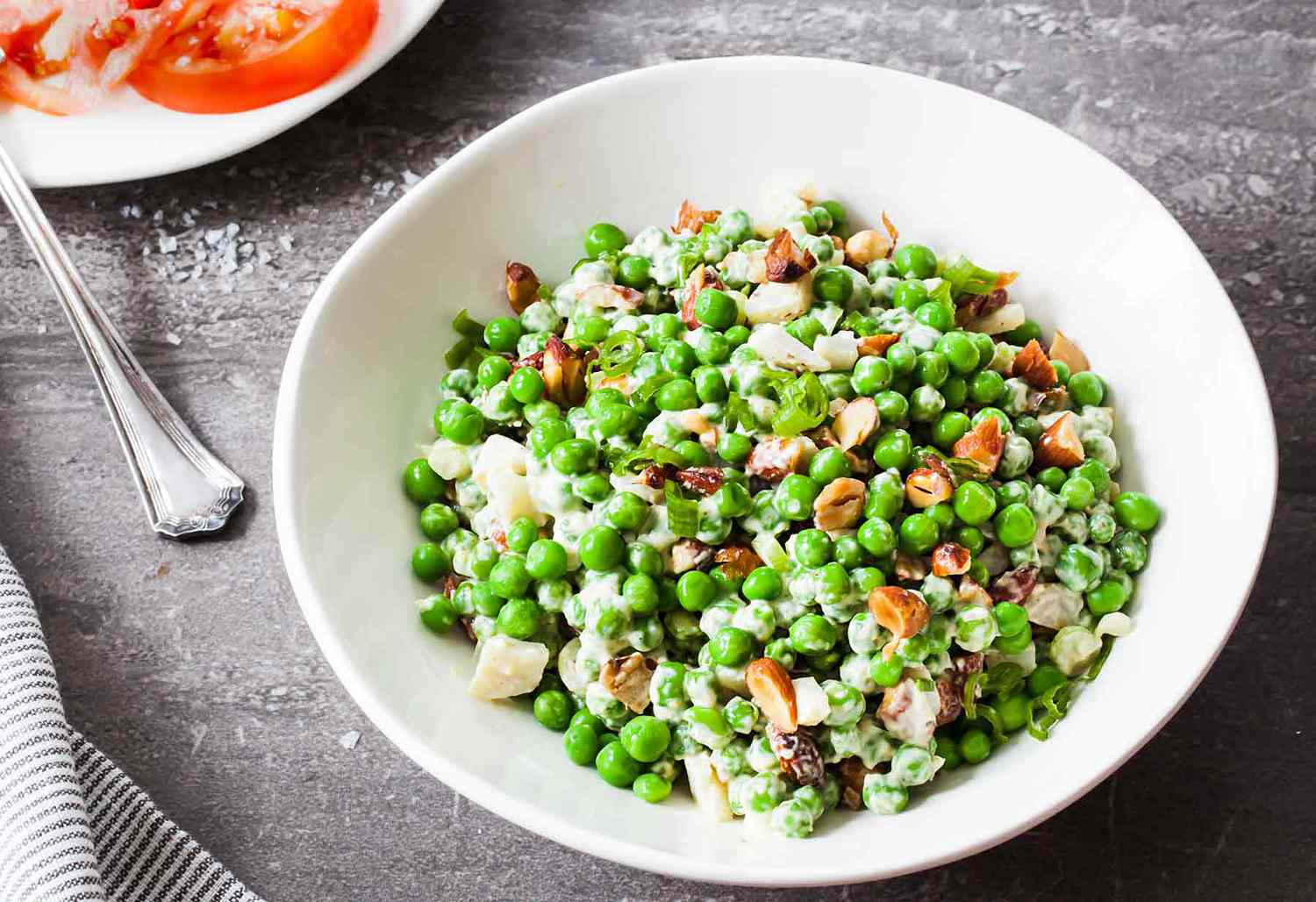 A bowl of cold pea salad ready to serve
