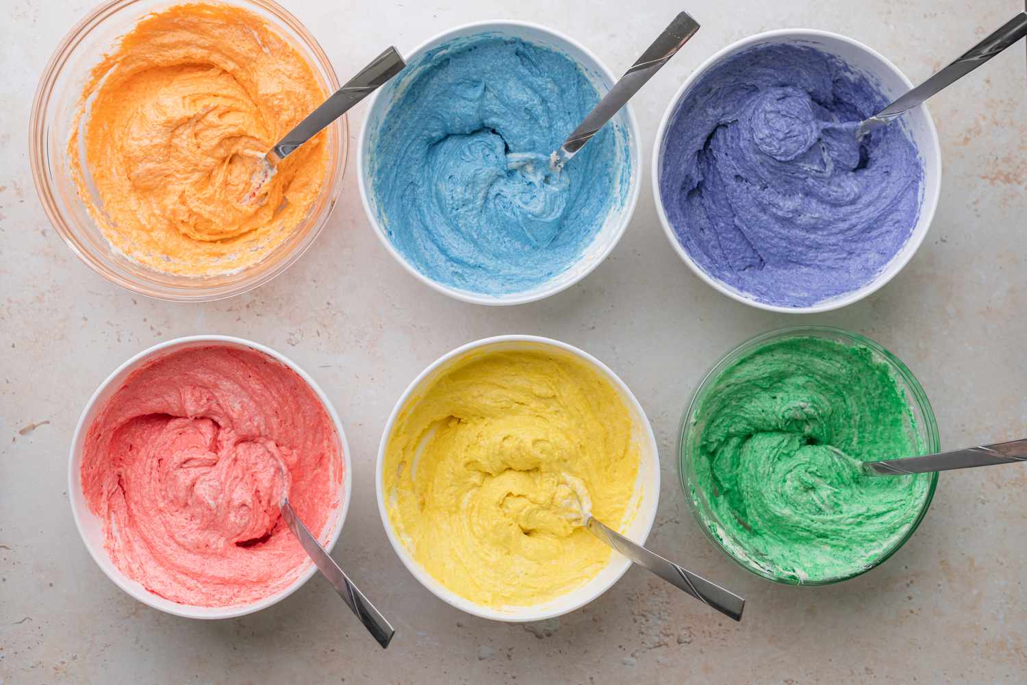 Mixing Rainbow Colors in Batter for Layer Cake