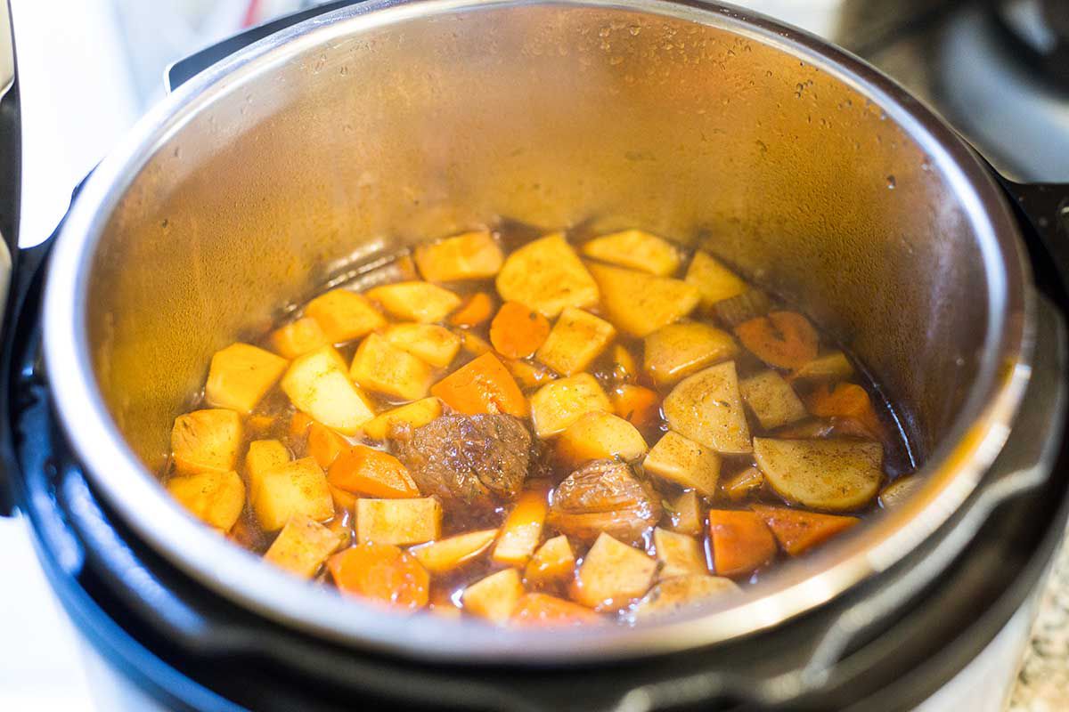 Finished Irish beef stew in the instant pot