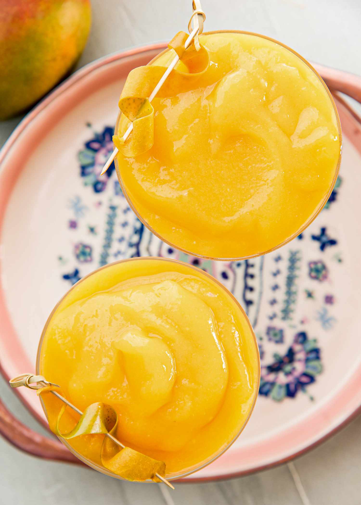 Overhead view of the best mango daiquiris.